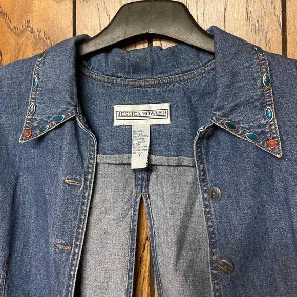 Jessica Howard Women’s Blue Denim Short Sleeve Button Up Jacket w Open Back M - Picture 5 of 7
